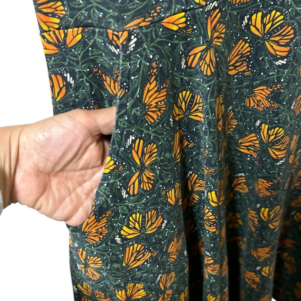 Women's Green Midi Dress with Orange Floral Print - Picture 3 of 7